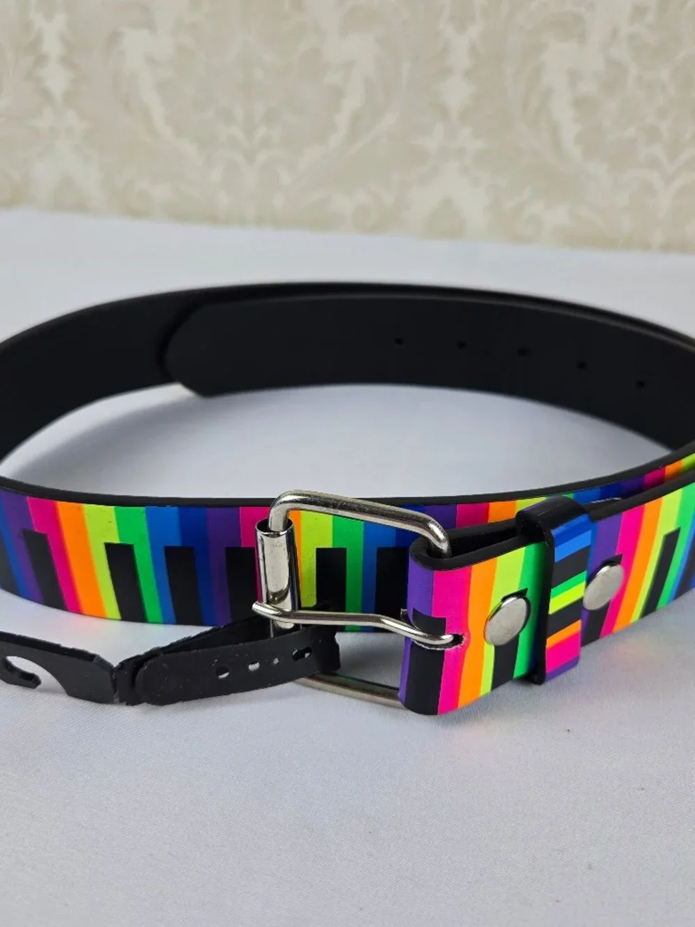 Colorful Rainbow Piano Key Leather Belt Silver Hardware Unisex NWOT Casual Pride